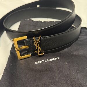 Women YSL belt size 80 Saint Laurent Black Belt with Gold Buckle